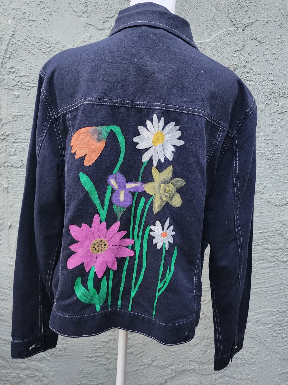 Eddie Bauer Custom Hand Painted Floral Denim Jacket Women's XL One of a Kind OOA